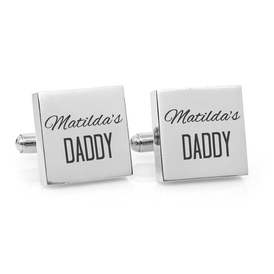 That's My Daddy – Engraved square silver and black cufflinks - Script font