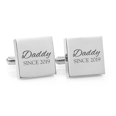 Daddy Since – personalised square silver and black cufflinks - Script font