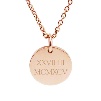 Rose Gold Engraved Personalised Pendant – Roman numerals