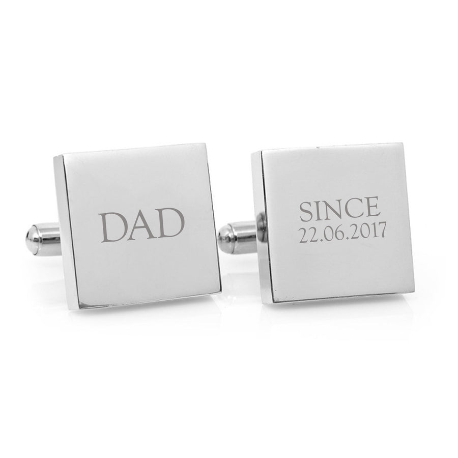 Dad Since – personalised square silver and black cufflinks