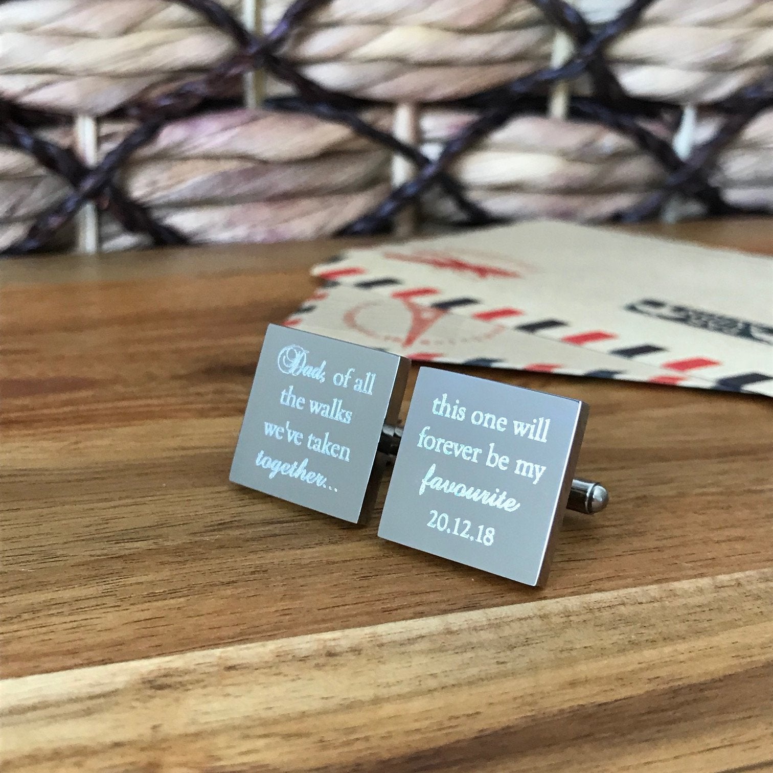 Father of the Bride Favourite walk  – Engraved square stainless steel cufflinks