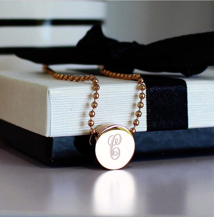 Engraved Letter Monogram Rose Gold Slider pendant (3 font options)