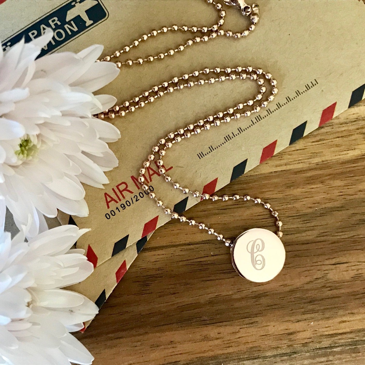 Engraved Letter Monogram Rose Gold Slider pendant (3 font options)