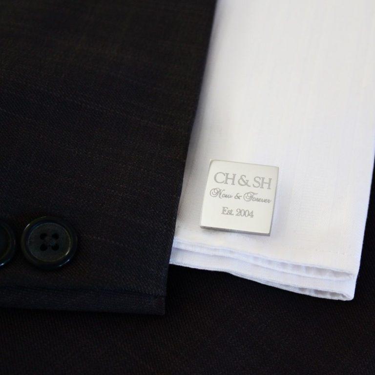 Couple Monogram – Now & Forever – Engraved square stainless steel cufflinks