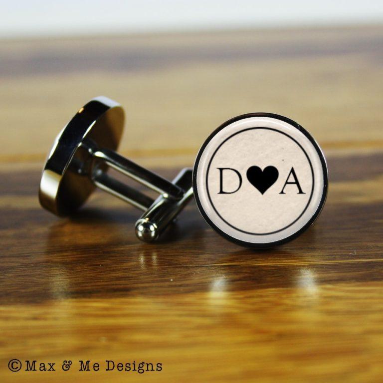 Couple Love Heart Monogram – round stainless steel cufflinks