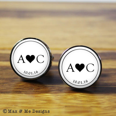 Couple Love Heart Monogram – round stainless steel cufflinks