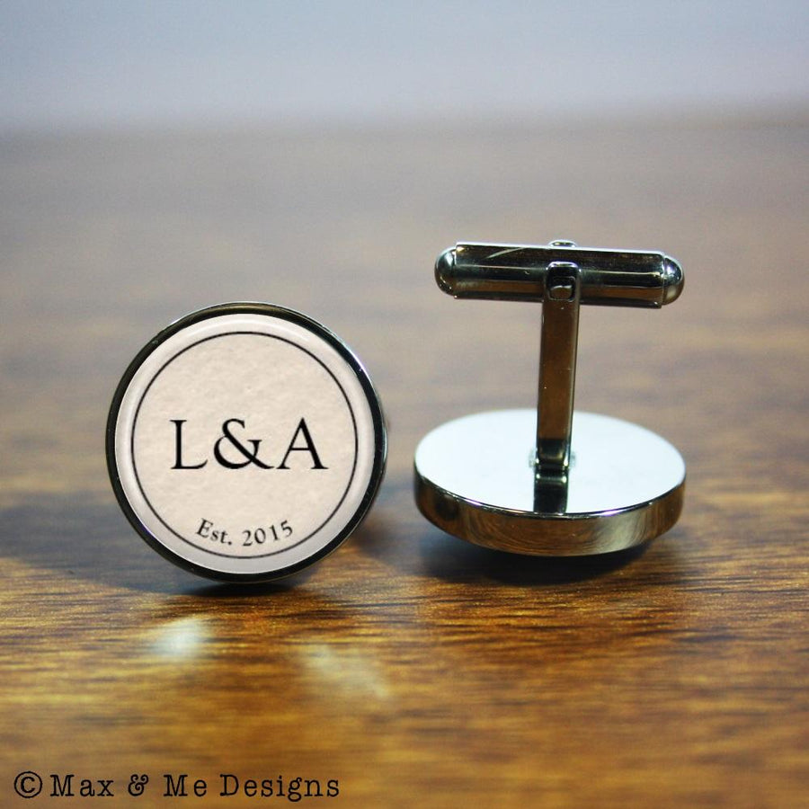 Couple Monogram – round stainless steel cufflinks