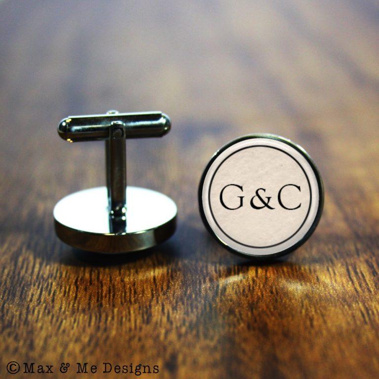 Couple Monogram – round stainless steel cufflinks