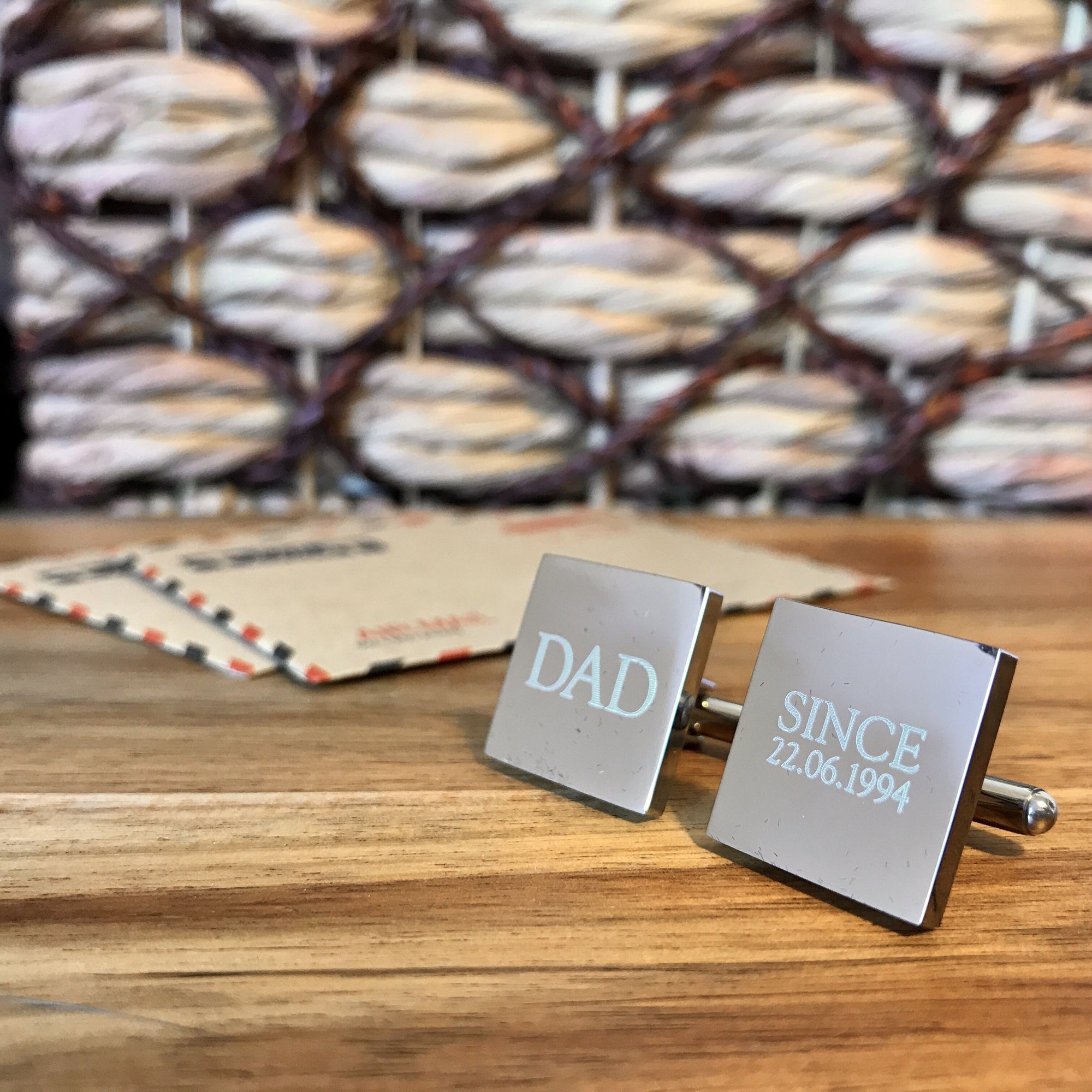 Dad Since – personalised square silver and black cufflinks