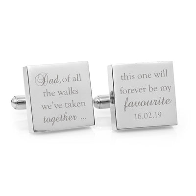 Father of the Bride Favourite walk  – Engraved square stainless steel cufflinks