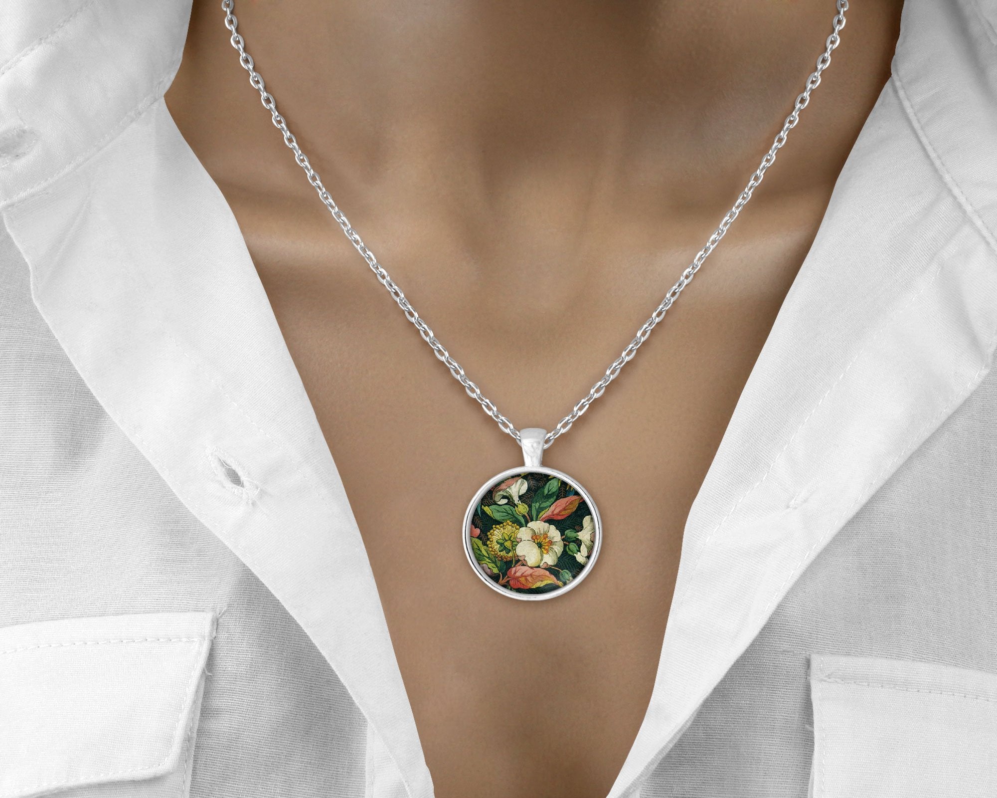 Floral blush - Night - Love Lucy Silver Pendant