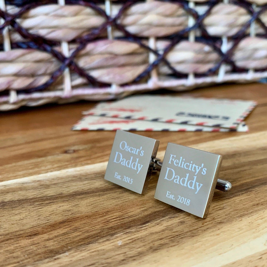 My Daddy – Engraved square silver and black cufflinks