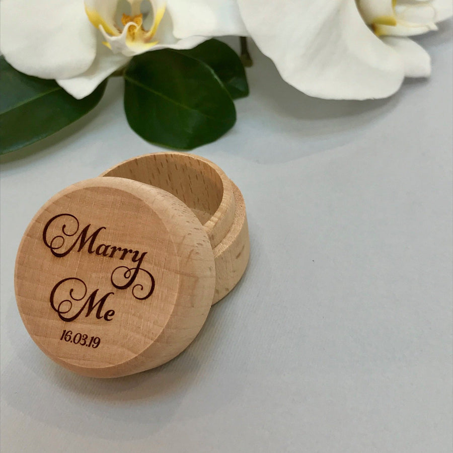Personalised wooden wedding ring box - Marry Me
