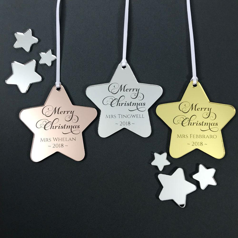 Personalised Teacher Gift - Christmas Star Ornament - Mirror Acrylic