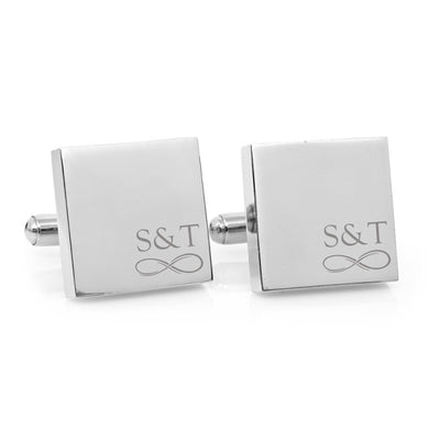 Minimalist Couple Infinity Monogram – Engraved square stainless steel cufflinks