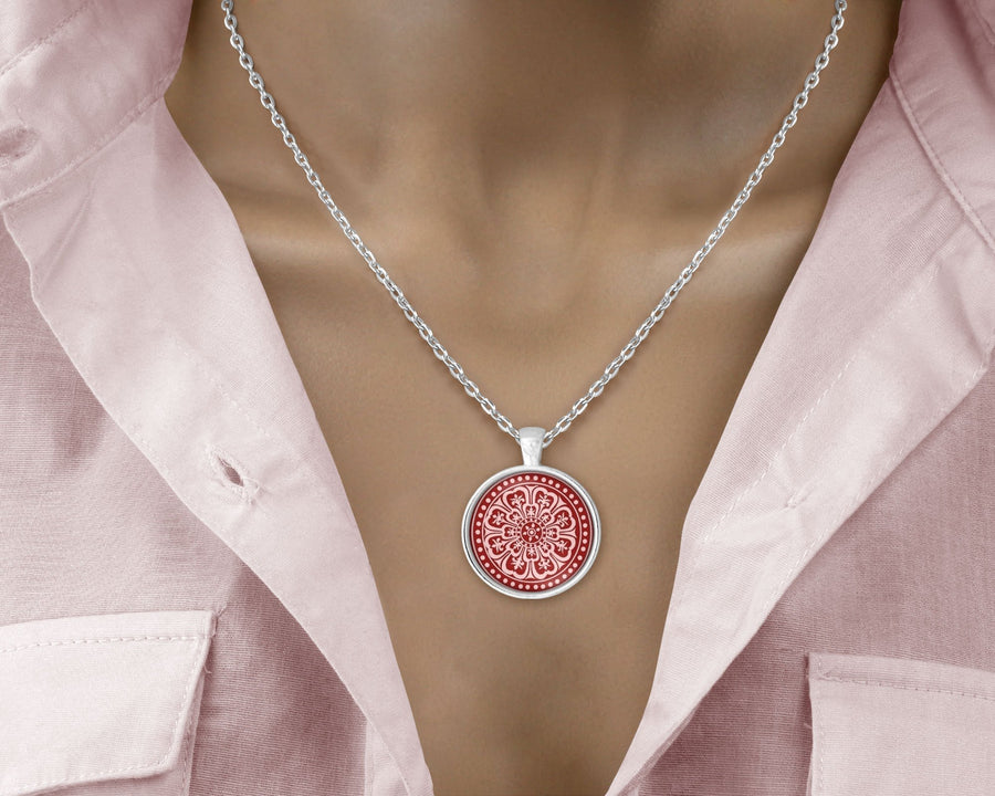 Moroccan Mandala - Red - Love Lucy Silver Pendant