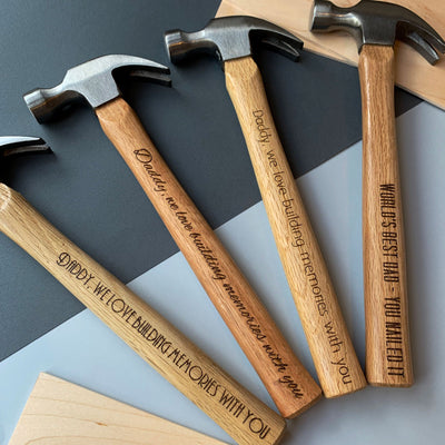 Personalised hammer - We love building memories with you (art deco font)