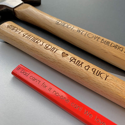 Personalised hammer - We love building memories with you (art deco font)
