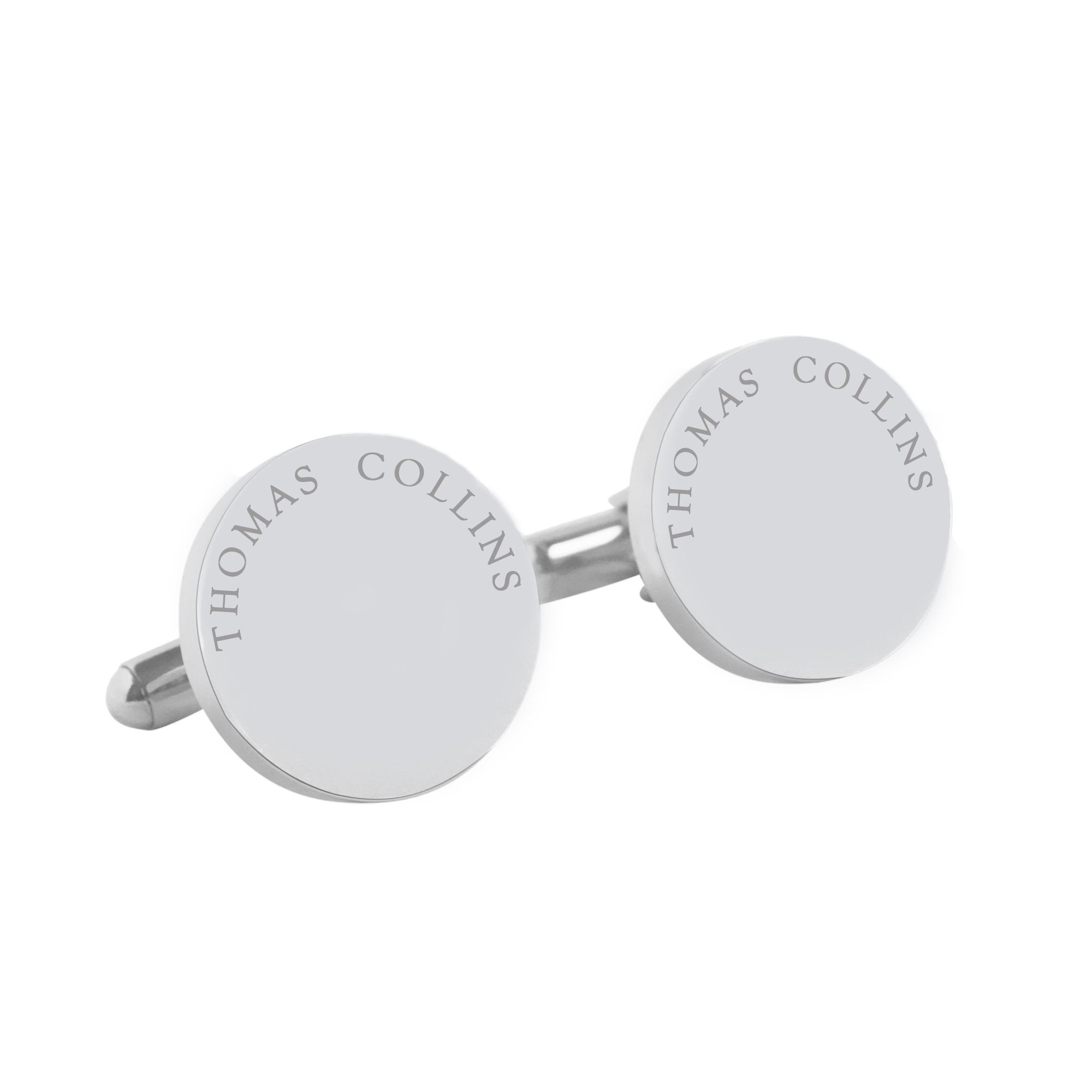 Say my name – personalised round silver cufflinks