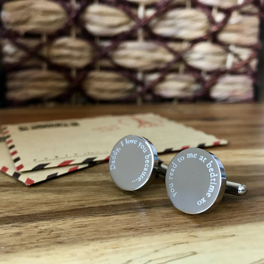 Reasons why I love you – personalised round stainless steel cufflinks