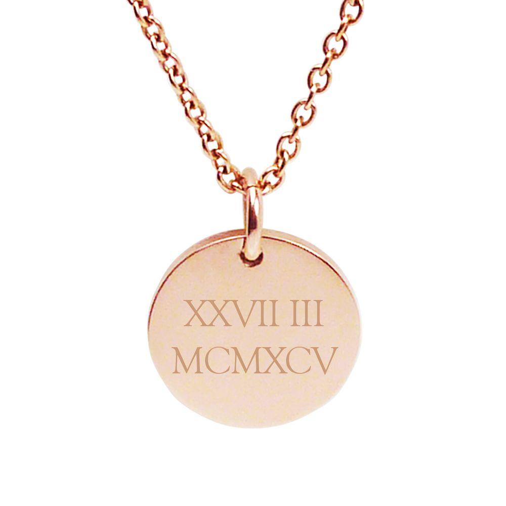 Rose Gold Engraved Personalised Pendant – Roman numerals