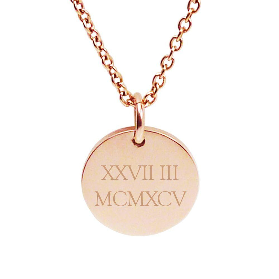 Rose Gold Engraved Personalised Pendant – Roman numerals