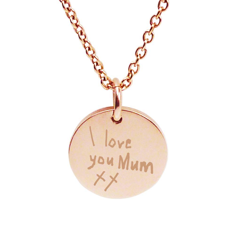 Rose Gold Engraved Pendant featuring your child’s writing or drawing