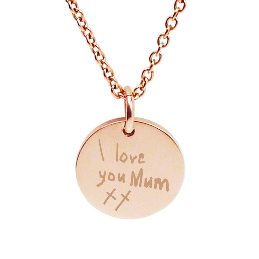 Rose Gold Engraved Pendant featuring your child’s writing or drawing