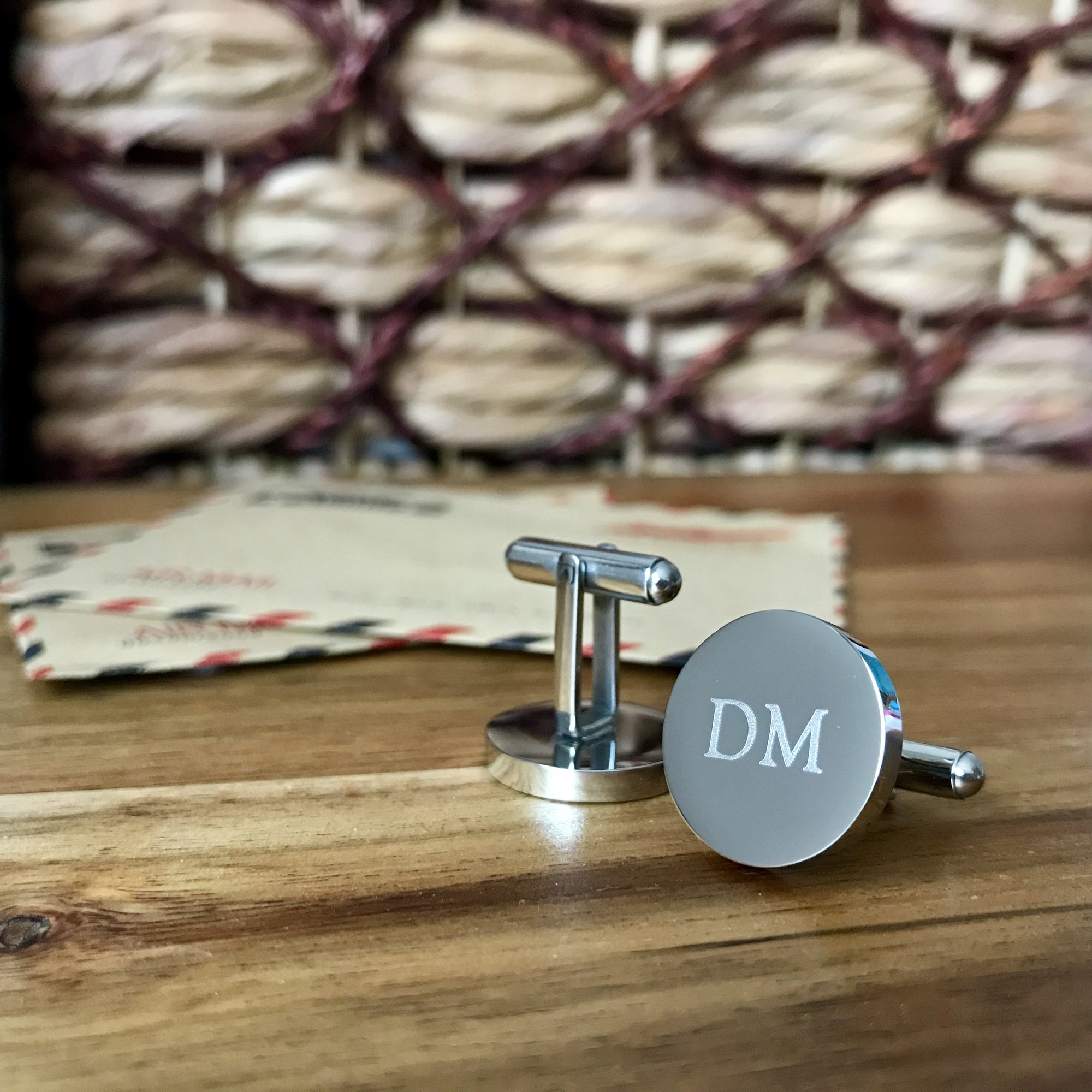 Classic Monogram – round stainless steel cufflinks
