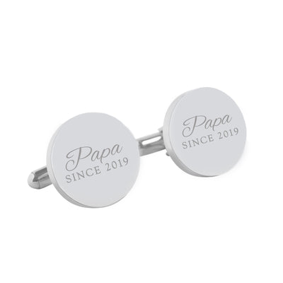 Daddy Since – personalised round  silver and black cufflinks - Script font