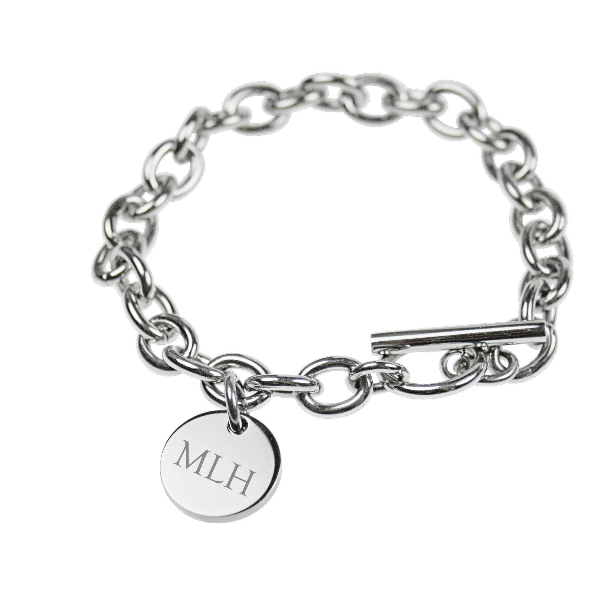 Silver Engraved Monogram Letter Bracelet - Classic font