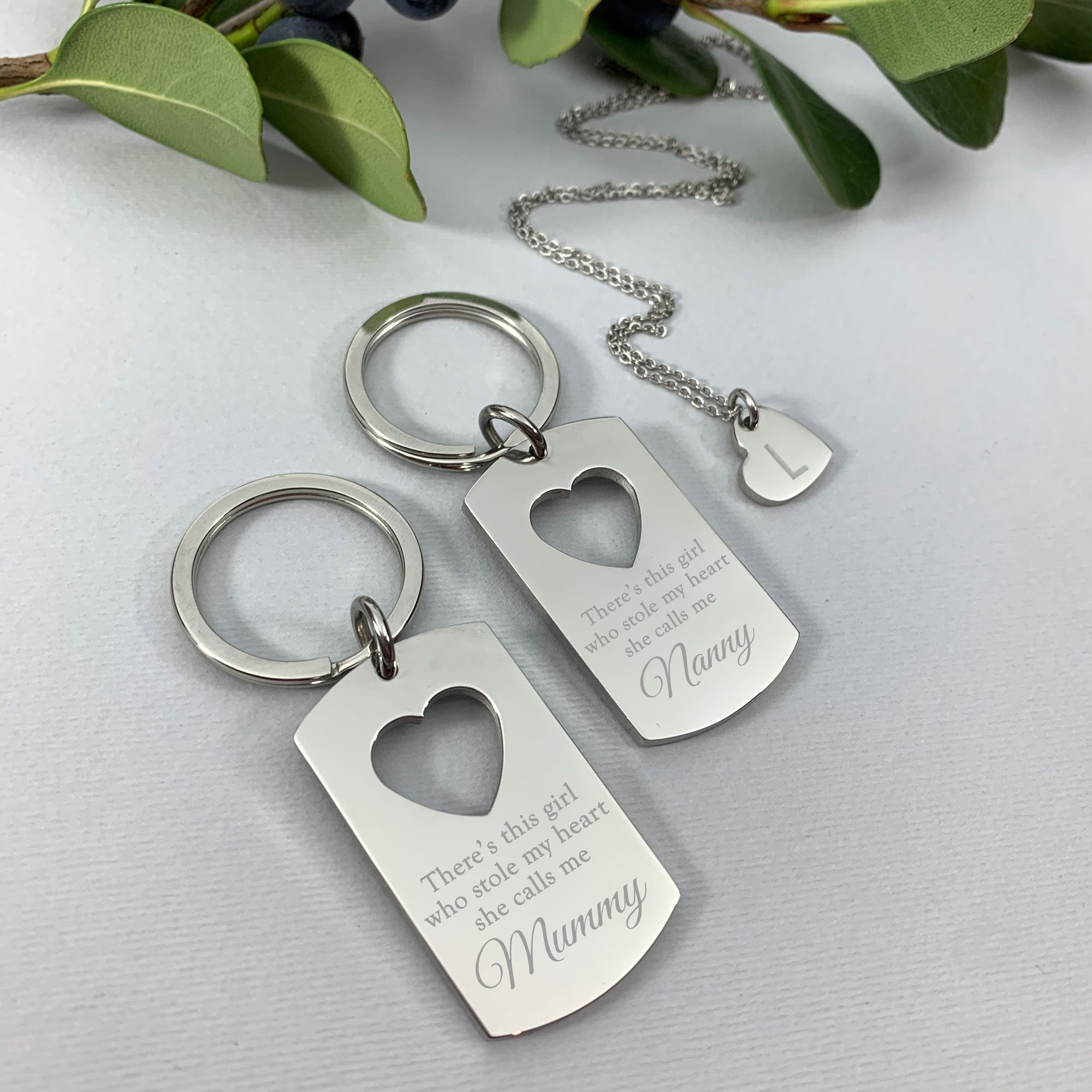 Personalised Mummy and daughter keyring pendant set - She stole my heart