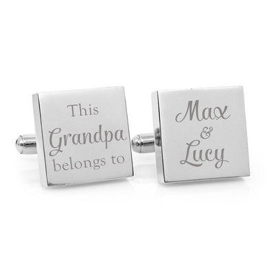 This Grandpa Belongs To – Engraved square stainless steel cufflinks