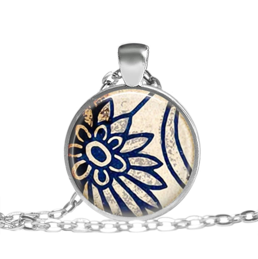 Vintage Blue - Flower - Love Lucy Silver Pendant