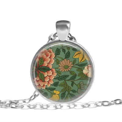 Vintage Floral - Green - Love Lucy Silver Pendant