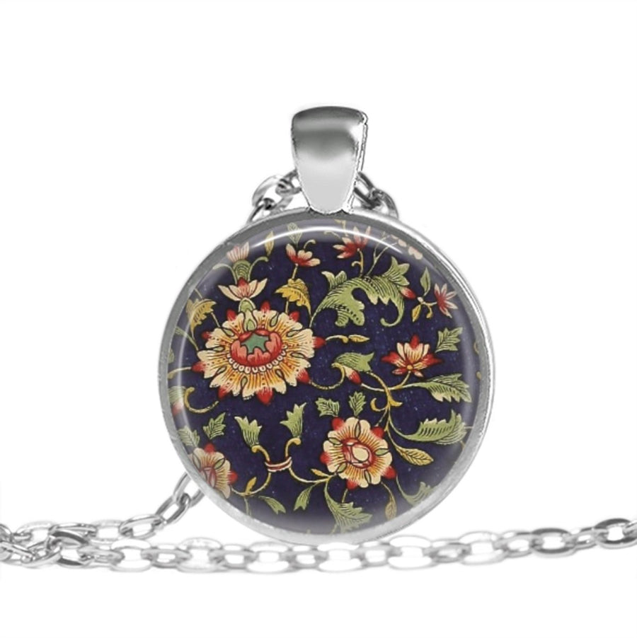 Vintage Floral - Navy - Love Lucy Silver Pendant