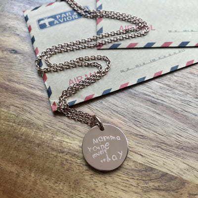 Rose Gold Engraved Pendant featuring your child’s writing or drawing