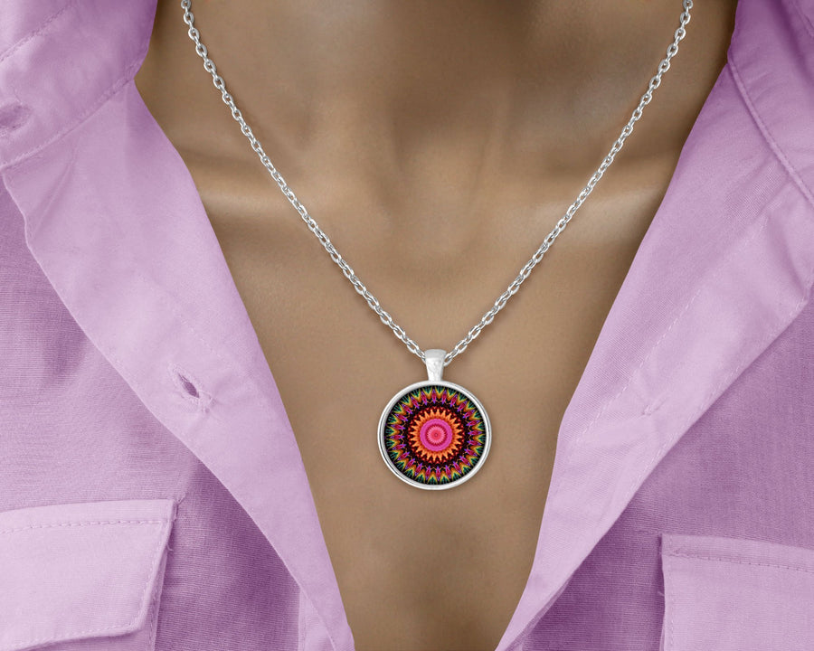 Kaleidoscope Mandala - Pink - Love Lucy Silver Pendant
