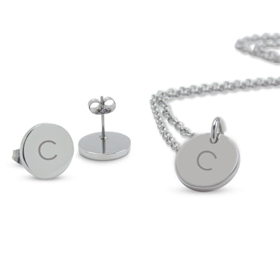 Silver Personalised Monogram Pendant & Earrings Set (3 font options)