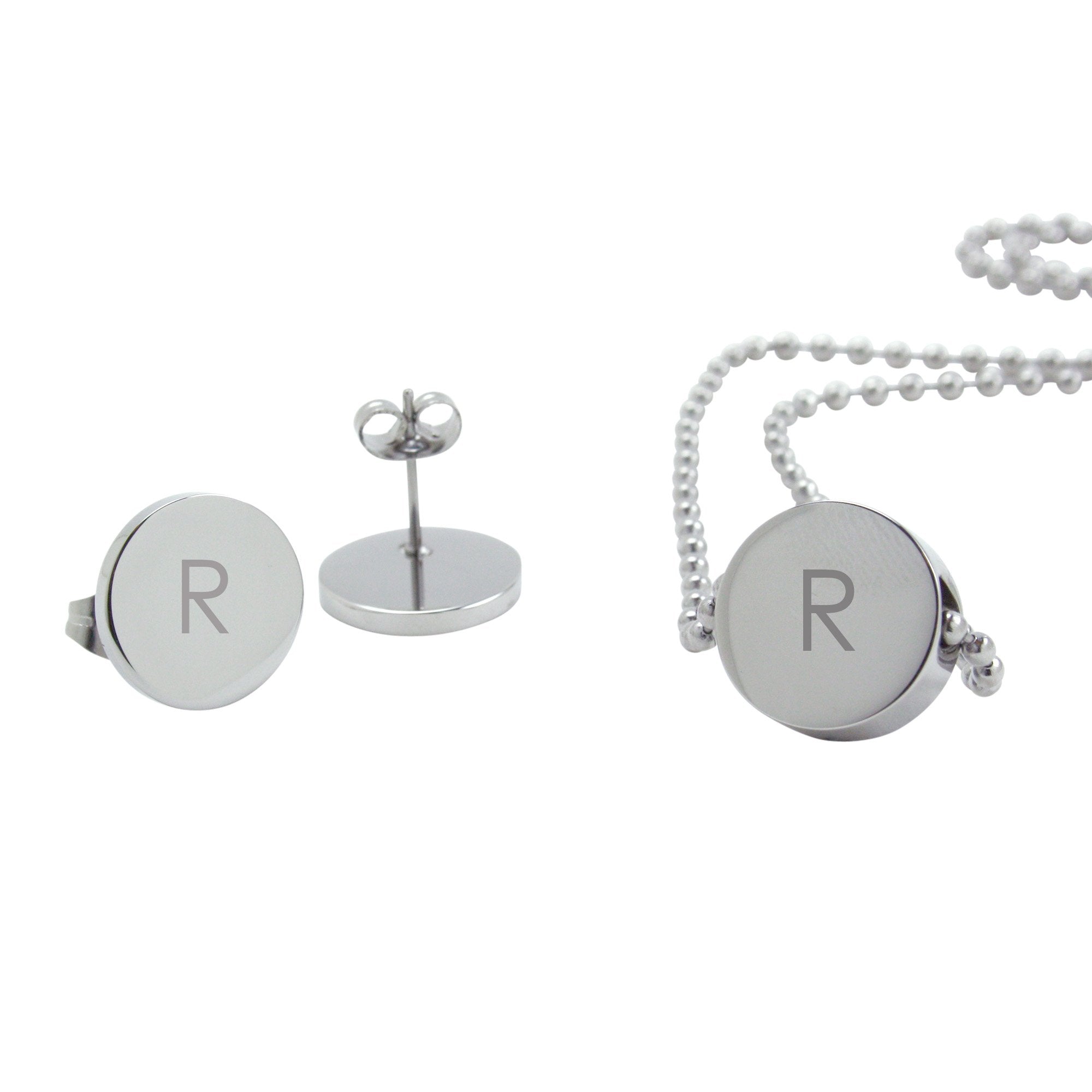 Silver Engraved Monogram Slider Pendant & Earrings Set (3 font options)